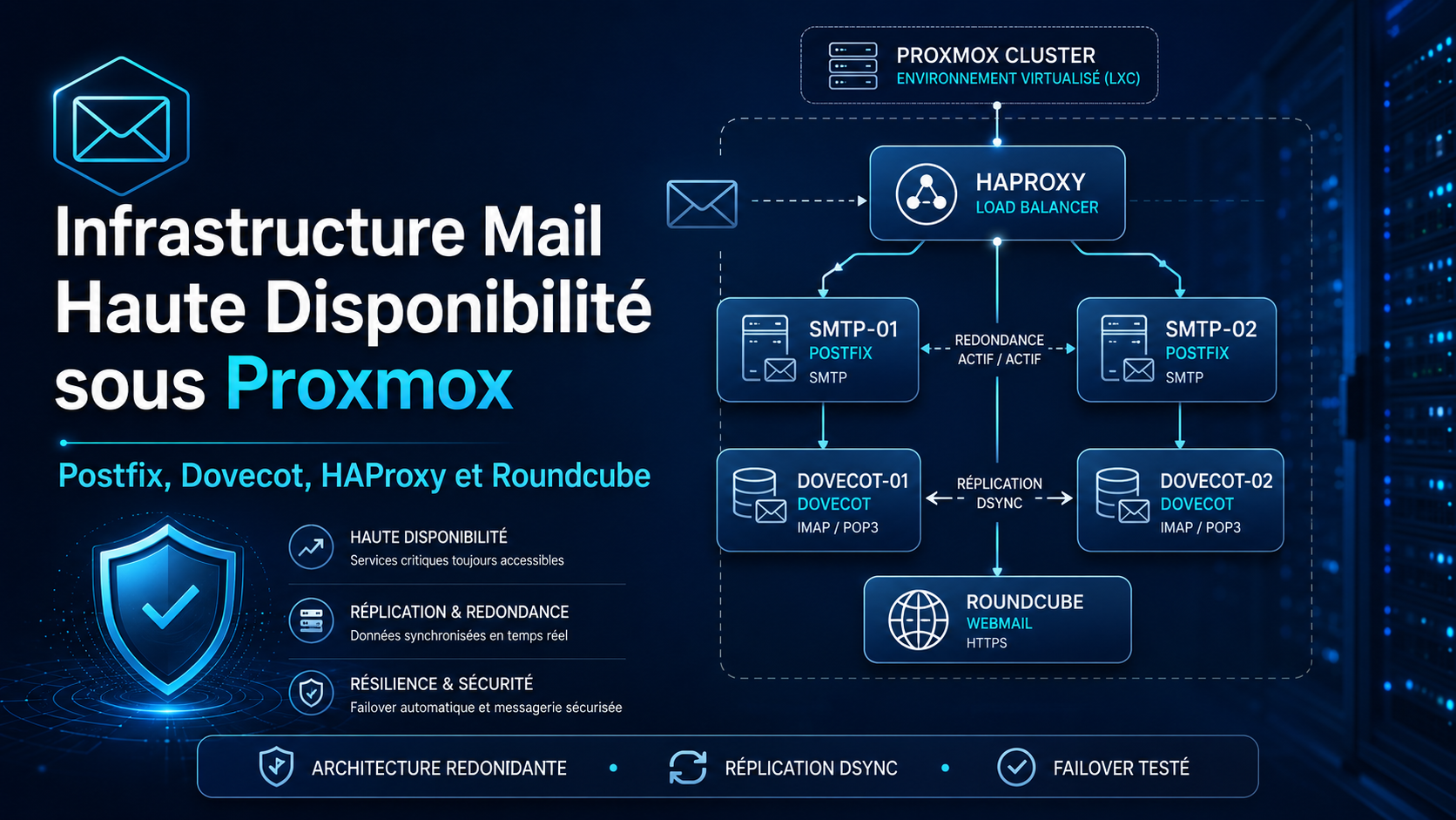 Infrastructure Mail Haute Disponibilité — Postfix, Dovecot, HAProxy, Roundcube et réplication dsync